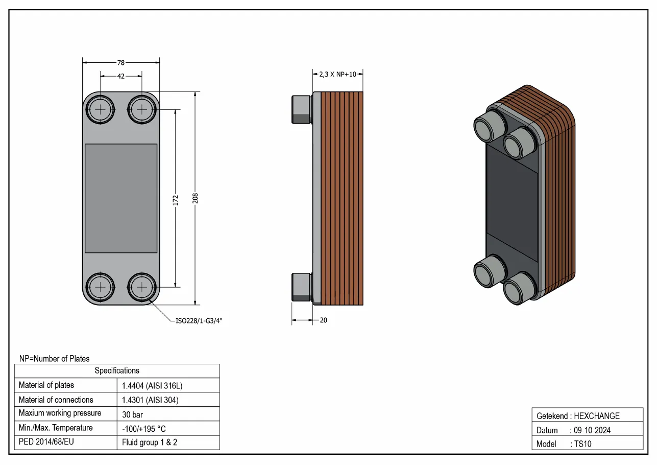 Plan technique avec les dimensions de TS10-10