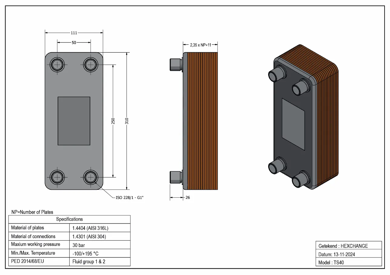 Plan technique avec les dimensions de TS40-20 SAE