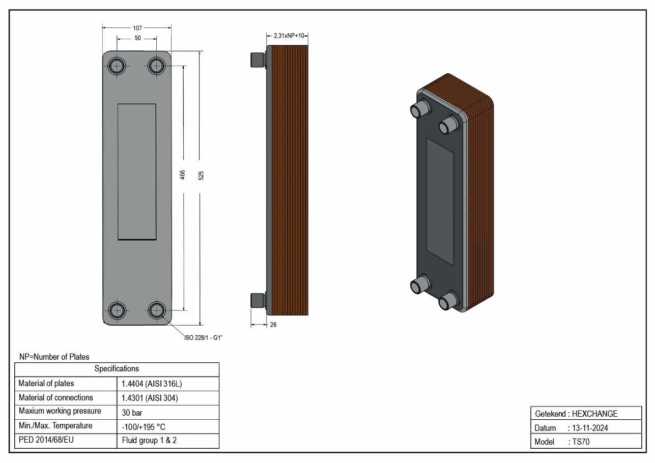 Plan technique avec les dimensions de TS70-10L
