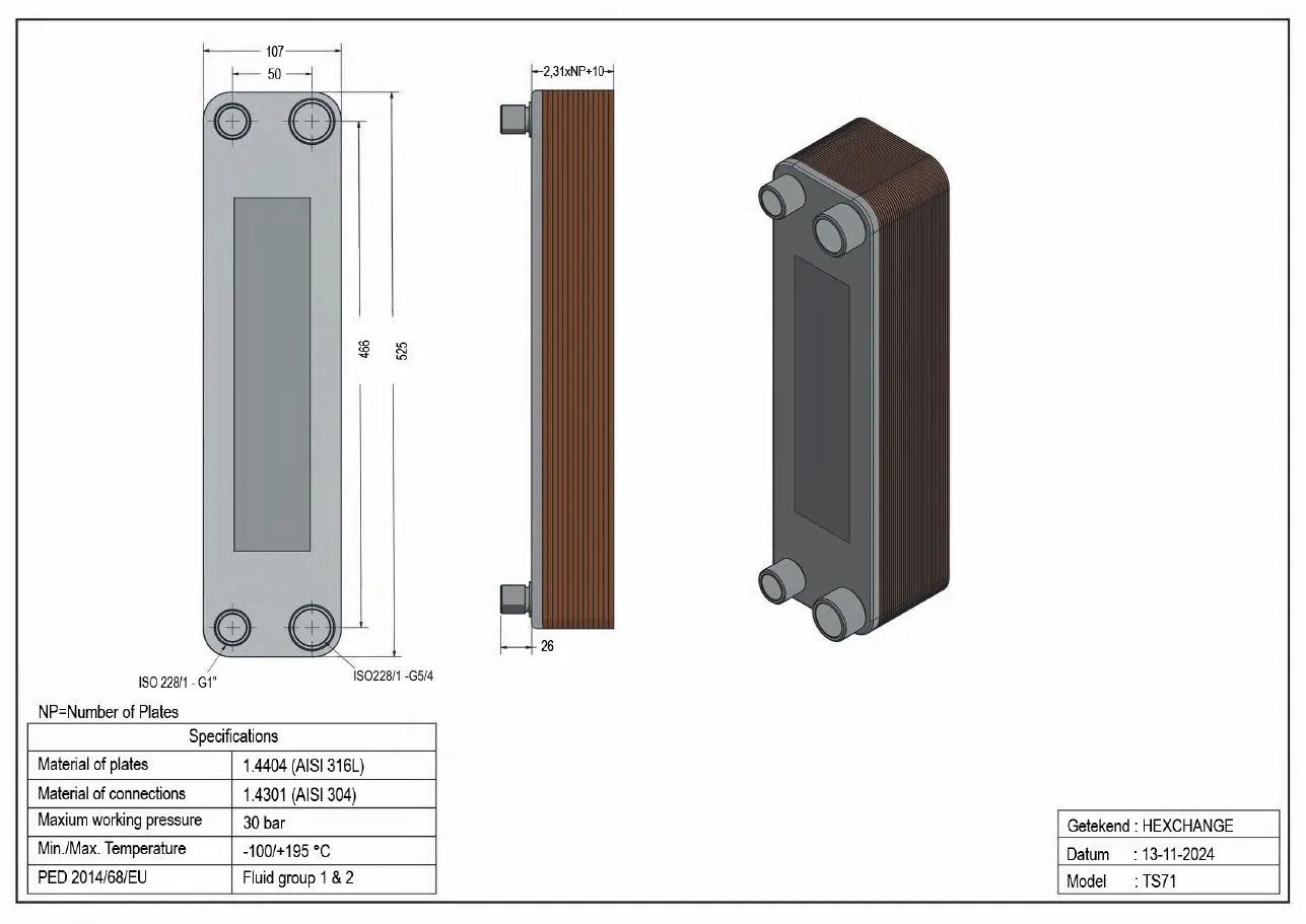 Plan technique avec les dimensions de TS71-10H