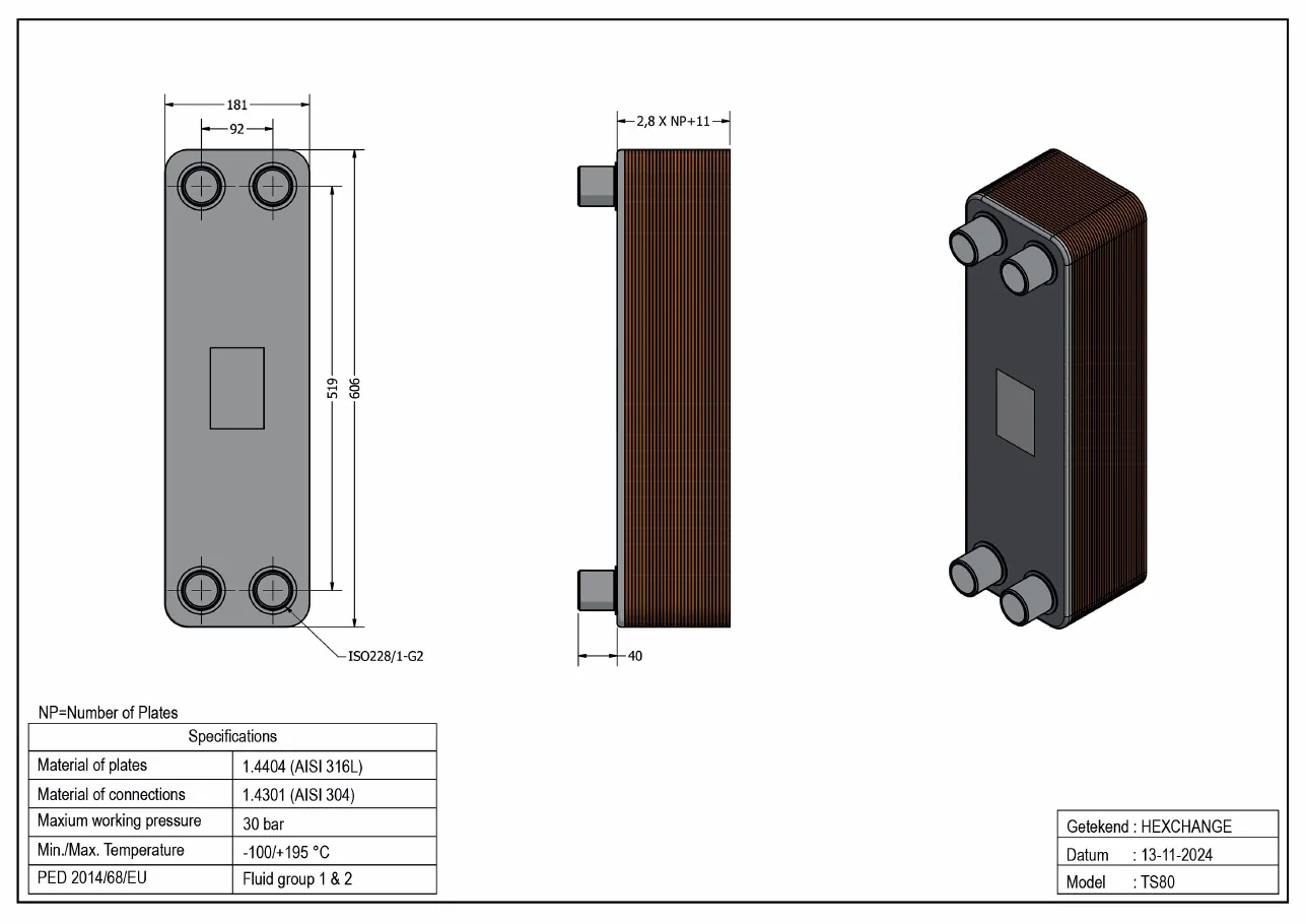 Plan technique avec les dimensions de TS80-20 SAE